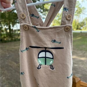 Helicopter Print Tan Kids Overalls